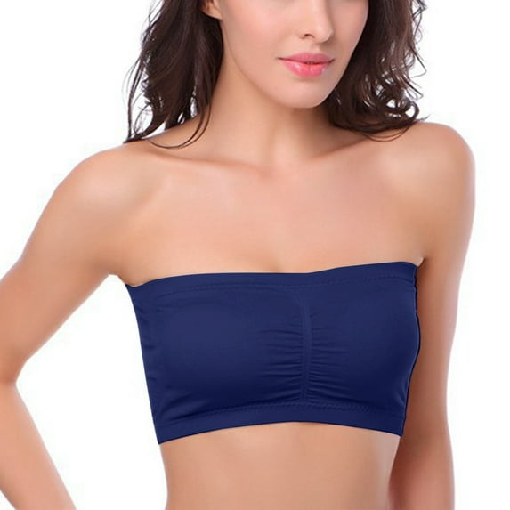 IDALL Wireless Bras for Women Strapless Bra Wireless Bras for Women Wire Strapless Bralette Soft Bra Bandeau Bra Tube Tops for Women with Built in Bra Blue L