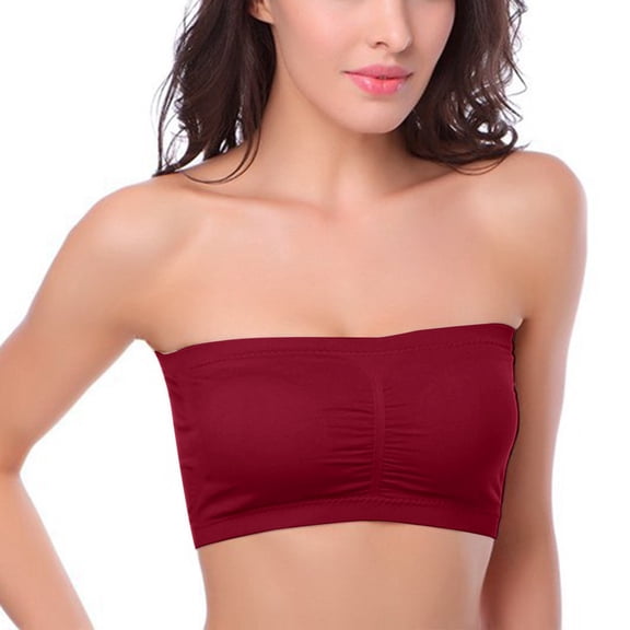 IDALL Wireless Bras for Women Strapless Bra Wireless Bras for Women Wire Strapless Bralette Soft Bra Bandeau Bra Tube Tops for Women with Built in Bra Red M