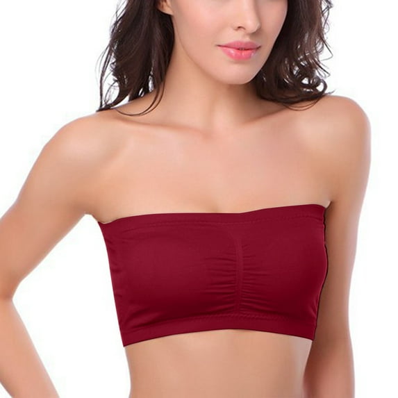 IDALL Wireless Bras for Women Strapless Bra Wireless Bras for Women Wire Strapless Bralette Soft Bra Bandeau Bra Tube Tops for Women with Built in Bra Red XXL