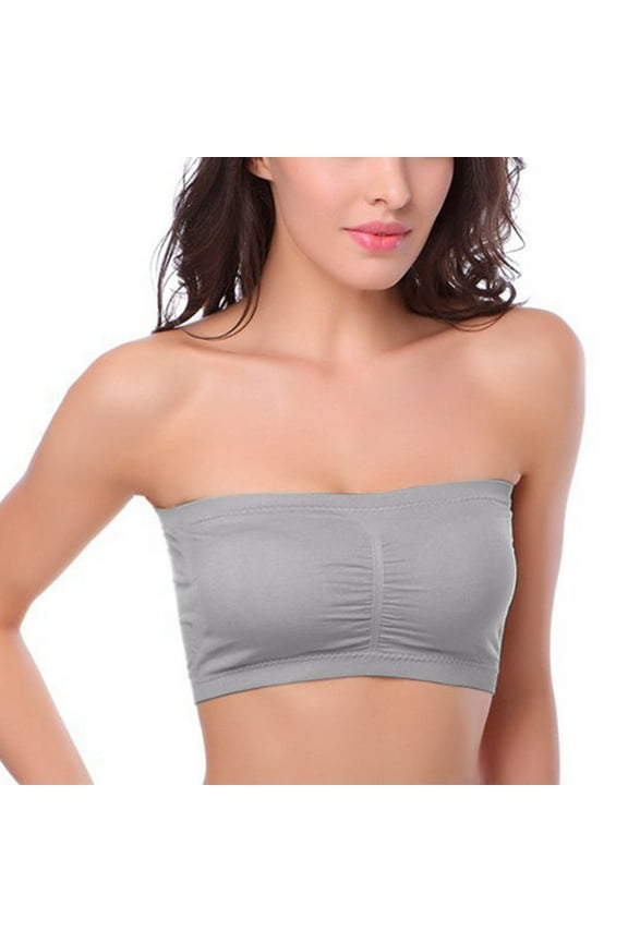 Wireless Bras for Women Strapless Bra Wireless Bras for Women Wire Strapless Bralette Soft Bra Bandeau Bra Tube Tops for Women with Built in Bra Silver M