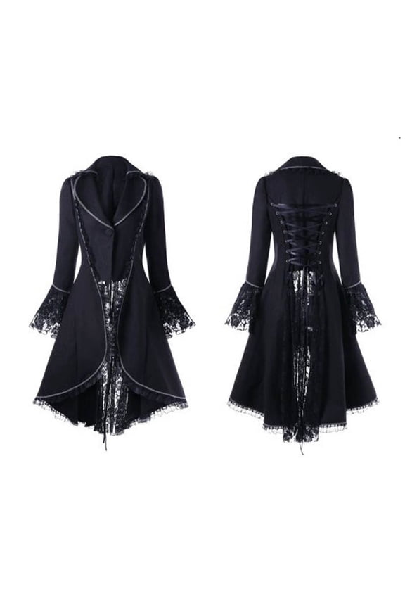 Women Steampunk Coat Long Sleeve Dress Gothic Clothes for Women Vintage Bandage Over Coat Lace Waist Long-Sleeved Jacket Coat Trench Coat Black 4XL