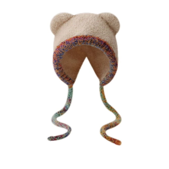 IDALL Women Winter Beanie Hat Scarf Set Ski Snow Ear Flaps Cold Weather Warm Knit Hats Fleece Lined Beige One Size