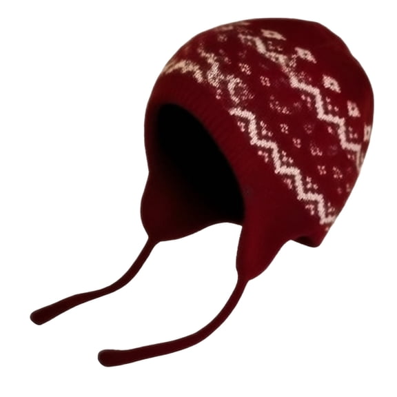 IDALL Women Winter Cover Ears Beanie Hat Ear Flaps Ski Snow Hats Knit Fleece Lined 3 Pom Pom Red One Size