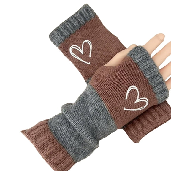 IDALL Women Winter Long Fingerless Gloves - Knitted Arm Warmers, Thumbhole, Elbow Length, Stretchy Khaki One Size