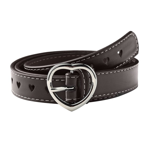 IDALL Women's Hollow Heart Buckle Faux Leather Waist Belt heart-shaped Buckle Belt for Womens Coffee One Size