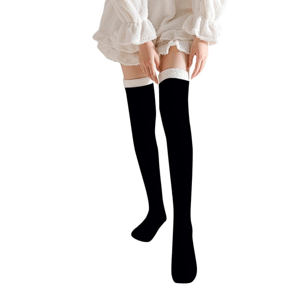 IDALL Women's Thigh High Socks Over the Knee Cable Knit Boot Socks, Long Warm Fashion Leg Warmers Winter Black One Size