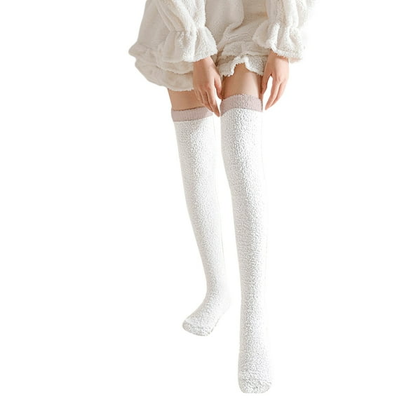 IDALL Women's Thigh High Socks Over the Knee Cable Knit Boot Socks, Long Warm Fashion Leg Warmers Winter White One Size