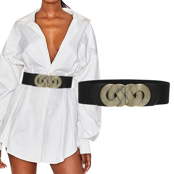 IDALL Womens Belt Western Belts Women's Fashion Vintage Wide Waist Belt Elastic Stretch Belts With Interlock Buckle Waist Belt Clearance Black One Size