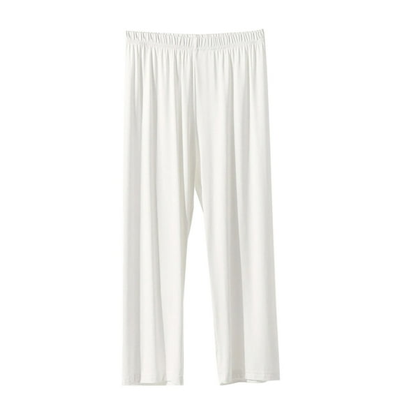 IDALL Womens Capri Pants Pajama Pants Women Summer Women's Elastic Tight Light Proof Pants Wide Leg Pants Woman Summer Pants White M