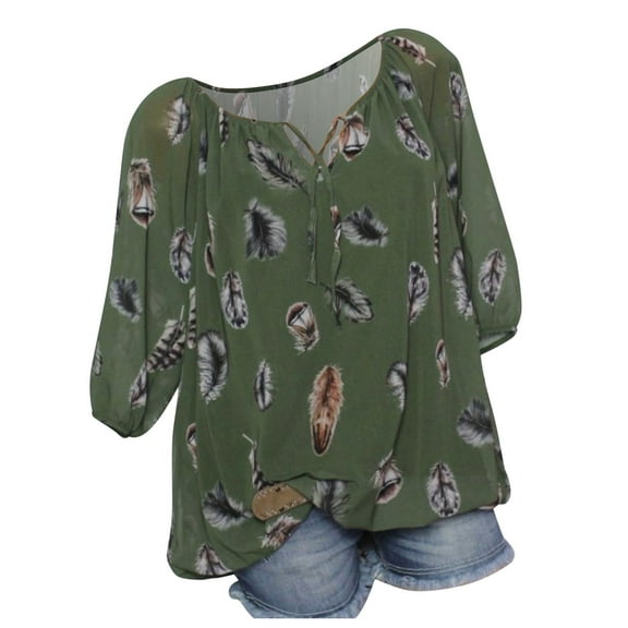 IDALL Womens Casual Plus Size Tops V-neck Floral Print Chiffon Tunic Short Sleeve T-Shirt Shirts Puff Petal Pullover Pleated Western Shirts Blouses Loose Fit Tunic Summer Shirts Z4-Green 4XL