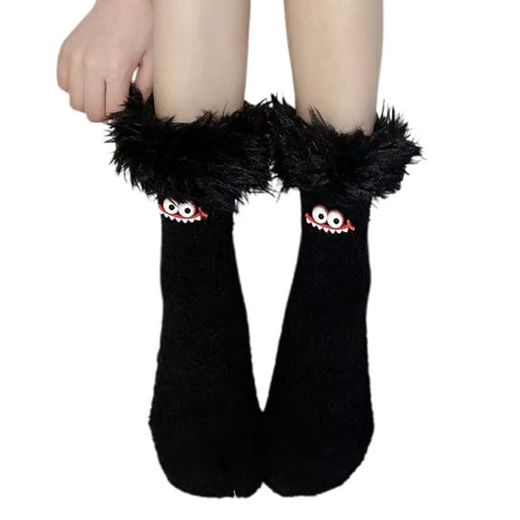 IDALL Womens Fuzzy Slipper Grips Socks Fluffy Winter Warm Fleece Non Slip Thick Thermal Cozy Plush Socks Black One Size