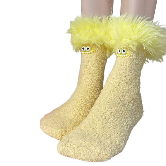 IDALL Womens Fuzzy Slipper Grips Socks Fluffy Winter Warm Fleece Non Slip Thick Thermal Cozy Plush Socks Yellow One Size