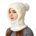 thumbnail image 1 of IDALL Womens Knit Beanie Hat Fleece Lined Winter Scarf Mask Set Snow Caps Plush Earmuff Skull Hats with Pompom White 4 One Size, 1 of 6