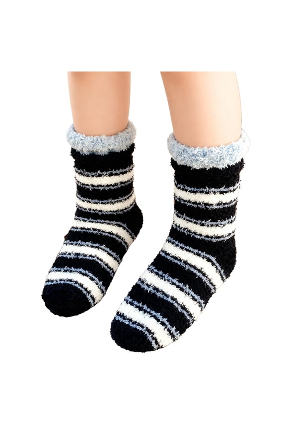 Womens Non Slip Slipper Socks Winter Warm Soft Cozy Fuzzy Fleece-lined Grippers Home Socks Black 2 One Size