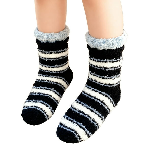 IDALL Womens Non Slip Slipper Socks Winter Warm Soft Cozy Fuzzy Fleece-lined Grippers Home Socks Black 2 One Size