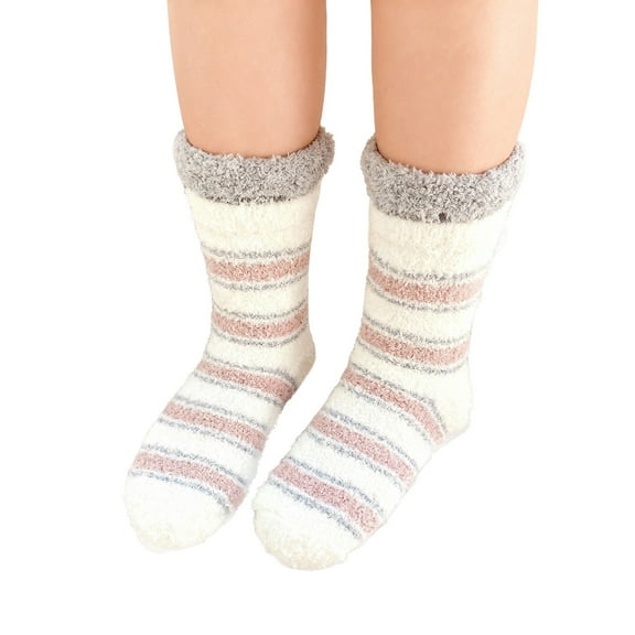 IDALL Womens Non Slip Slipper Socks Winter Warm Soft Cozy Fuzzy Fleece-lined Grippers Home Socks White 2 One Size