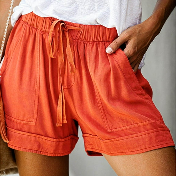 IDALL Womens Shorts Casual Plus Size Shorts Womens Plus Size Comfy Drawstring Casual Elastic Waist Pocket Loose Shorts Pants Spandex Shorts Women Summer Shorts Orange XL