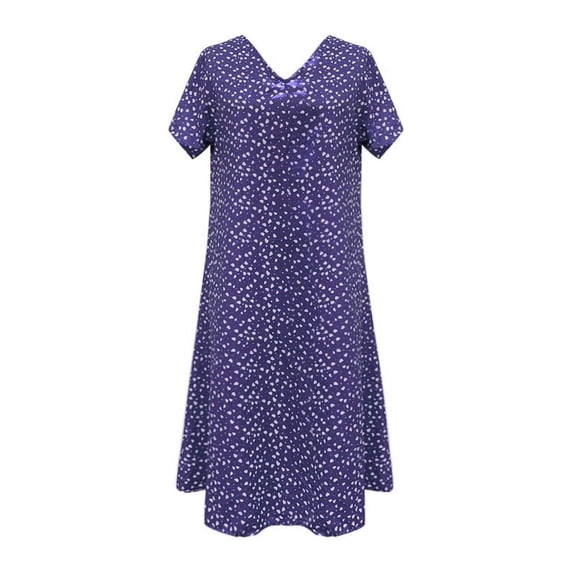 IDALL Womens Summer Casual Midi Dress Plus Size Homecoming Dresses V-neck Short Sleeve Dresses Boho Swing Wrap Dress Linen Wedding Guest Dress Shift Floral Print with Pockets Beach Dress Z4-Purple 5XL
