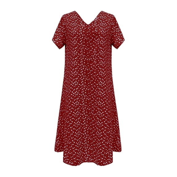IDALL Womens Summer Casual Midi Dress Plus Size Homecoming Dresses V-neck Short Sleeve Dresses Boho Swing Wrap Dress Linen Wedding Guest Dress Shift Floral Print with Pockets Beach Dress Z5-Red 4XL