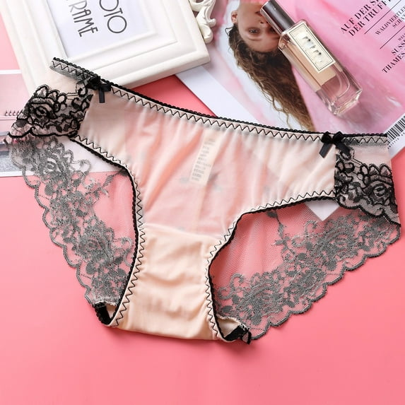 IDALL Womens Underwear Panties for Women Underwear Elastic Underpants Underwear Soft Fashion Embroidery High Lace Yarn Pantie No Show Underwear for Women Panties Brown L
