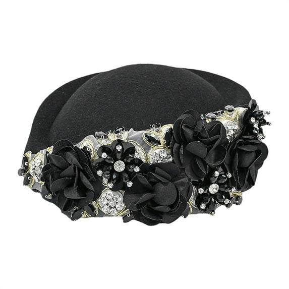 IDALL Womens Vintage Felt Church Fedora Hat Ladies Floral Derby Fascinator Wedding Tea Party Beret Cap Winter Pillbox Kentucky Hat Black One Size