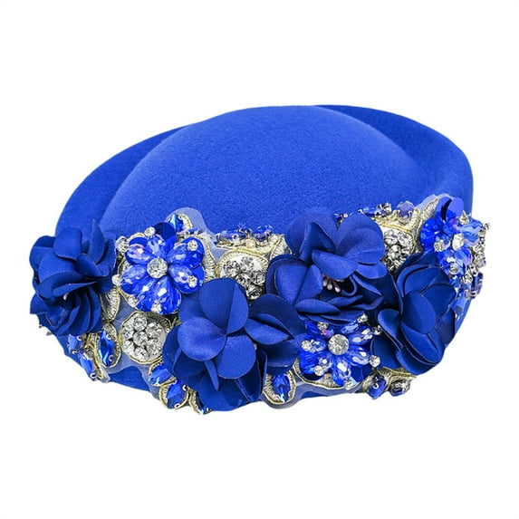 IDALL Womens Vintage Felt Church Fedora Hat Ladies Floral Derby Fascinator Wedding Tea Party Beret Cap Winter Pillbox Kentucky Hat Blue One Size