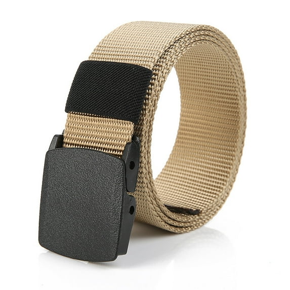 IDALL Work Belts for Men Adjustable Nylon Canvas Fabric Golf Belt No Metal Buckle Fast Pass Through the Airport Security Suitable for Work and Travel Wide Belts Z-Khaki