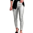 thumbnail image 1 of IDALL Yoga Pants Women Leggings for Women Sexy Mid Waist Faux Leather Leggings Stretch Leather Pleather Pants Leather Pants for Women Leggings with Pockets for Women Silver L, 1 of 1