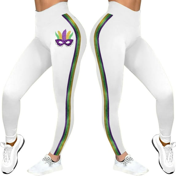 IDALL Yoga Work Pants for Women Butt Lift Leggings Mardi Gras Pants for Women Plus Size Mardi Gras Leggings Purple Leggings Yoga Outfits for Women Light Purple Leggings White 2 L