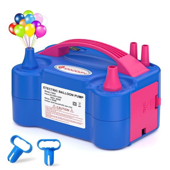 IDAODAN Electric Air Balloon Pump, Portable Dual Nozzle Electric Balloon Inflator/Blower for Party Decoration - 110V 600W (Blue)
