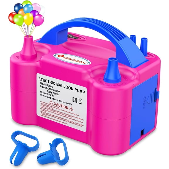IDAODAN Electric Balloon Pump, Portable Blower Machine Air Pump Dual Nozzle Rose Red 110V 600W Inflator for Party Decorations