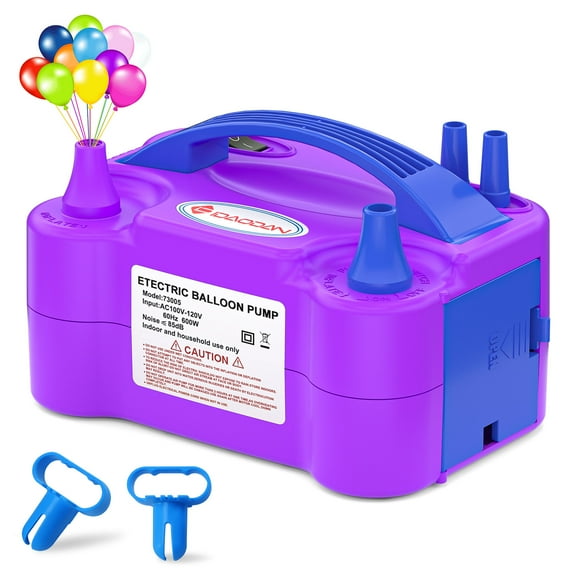 IDAODAN Portable Dual Nozzle Electric Party Balloon Pump, 20 x 15 x 12 cm, 600W, 3lbs, Purple/Blue
