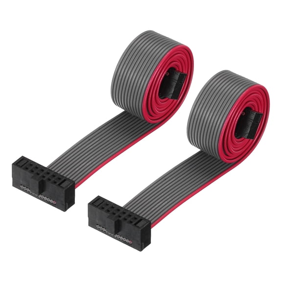 IDC 12Pin Flat Ribbon Cable, 1.27mm Pitch FC to FC Connector 30cm Length Grey Jumper Wire Computer DVD, 2Pcs