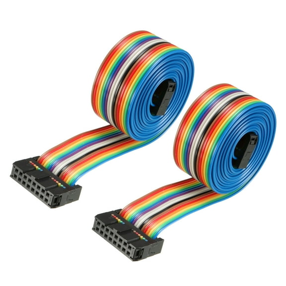 IDC 16P Wire Flat Rainbow Ribbon Cable 128cm 2.54mm Pitch 2pcs