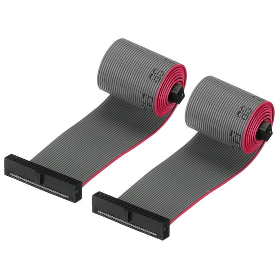 IDC 30Pin Flat Ribbon Cable, 1.27mm Pitch FC to FC Connector 30cm Length Grey Jumper Wire Computer DVD, 2Pcs