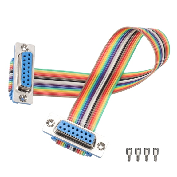 IDC Rainbow Wire Flat Ribbon Cable DB15 Female to DB15 Female 8 Inch Length 2.54mm Pitch Breadboard Jumper Wires for Electronic Projects