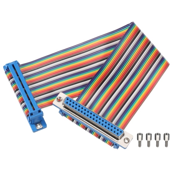 IDC Rainbow Wire Flat Ribbon Cable DB37 Female to DB37 Female 8 Inch Length 2.54mm Pitch Breadboard Jumper Wires for Electronic Projects