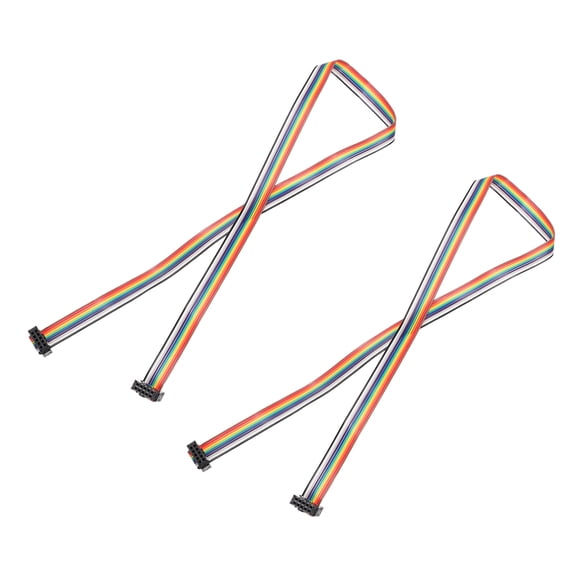 IDC Wire Flat Ribbon Cable 2.54mm Pitch 10 Pin Connection Line FC Dual Female Black Connecto 2 Ft Length 2 Pcs