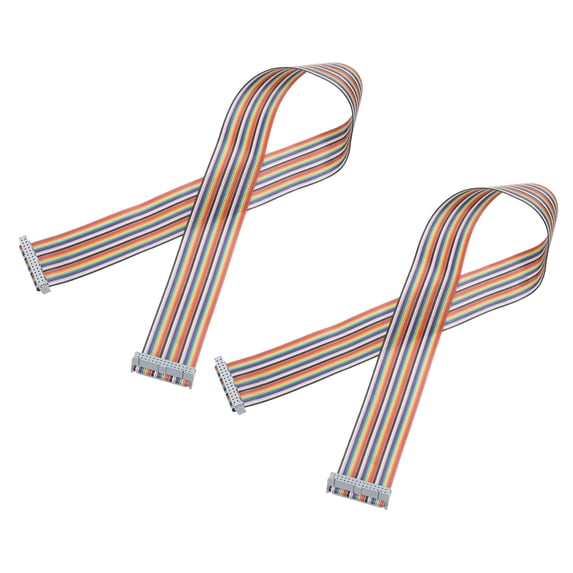 IDC Wire Flat Ribbon Cable 2.54mm Pitch 30 Pin Connection Line FC Dual Female Gray Connecto 2 Ft Length 2 Pcs