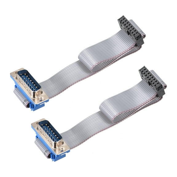IDC Wire Flat Ribbon Cable DB15 Male to FC-16 Female Connector 2.54mm Pitch 20cm Length 2 Pcs