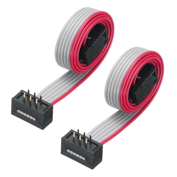 IDC Wire Flat Ribbon Cable FC/FD Connector A-type 6Pins 2.54mm Pitch 0.3Meters Long, 2pcs