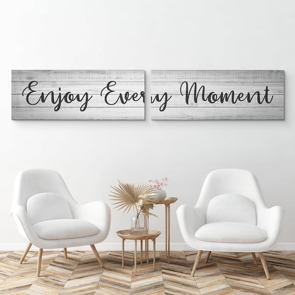 IDEA4WALL 2 Panels Canvas Wall Art Set Enjoy Every Moment' Calligraphy Inspirational Quote Prints Blessing Rustic Illustrations Wall Decor Vintage Farmhouse Poster For Room Decor - 32"x12"x2