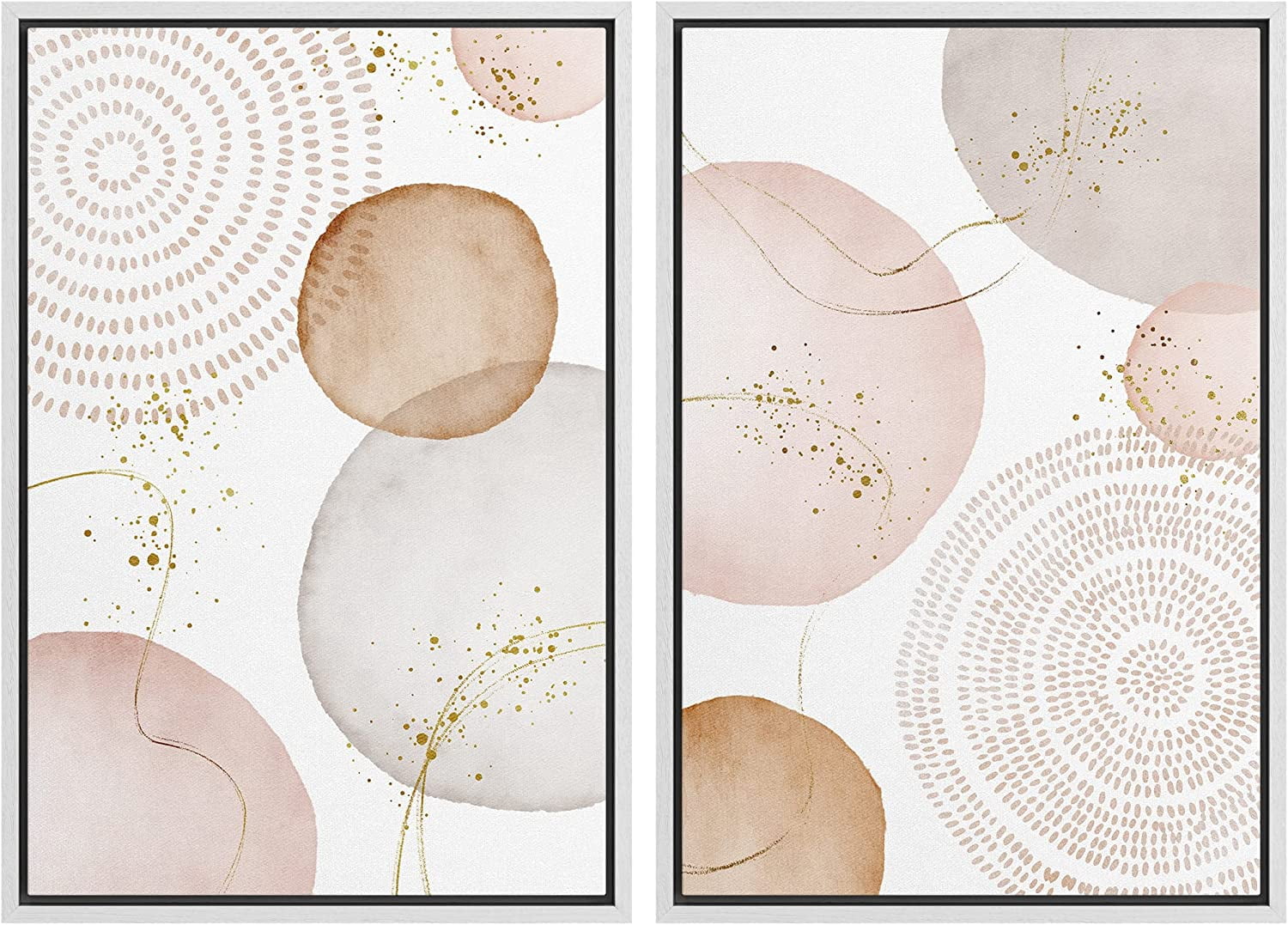 IDEA4WALL 2 Panels Framed Canvas Print Wall Art Set Pastel Pink Gray ...