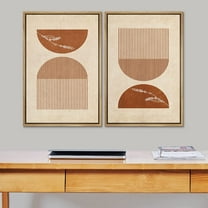 IDEA4WALL 2 Panels Framed Canvas Print Wall Art Set Red Retro Geometric Semi Circle Forest Plants Abstract Modern Art Boho Multicolor Chic Artwork Housewarming Decor - 16"x24"x2 Panels Natural