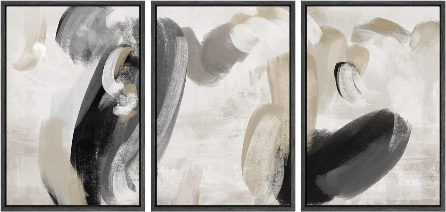 IDEA4WALL 3 Panels Framed Canvas Print Wall Art Set Black Tan Paint ...