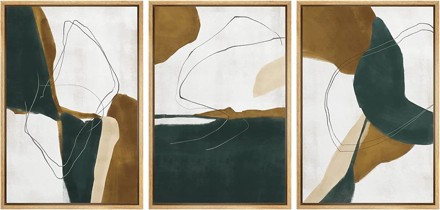 IDEA4WALL 3 Panels Framed Canvas Print Wall Art Set Brown Navy Blue ...