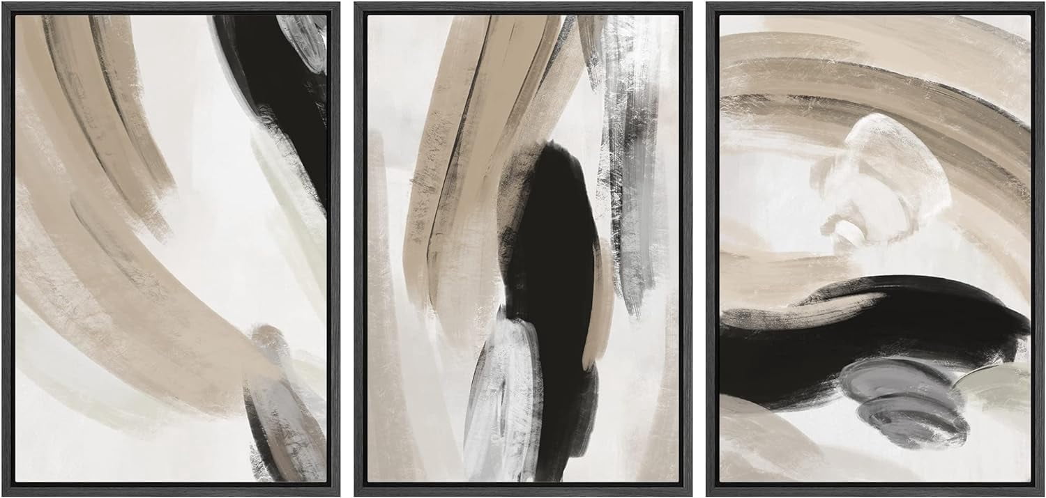 IDEA4WALL 3 Panels Framed Canvas Print Wall Art Set Duotone Black Tan ...