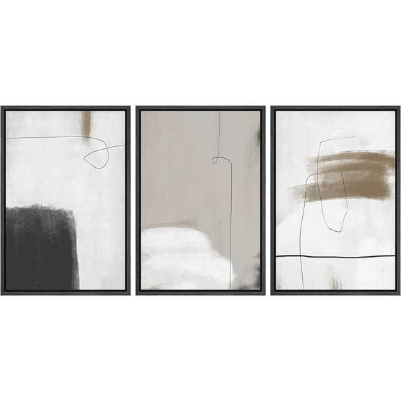 IDEA4WALL 3 Panels Framed Canvas Print Wall Art Set Grunge Dark Watercolor Paint Stroke Abstract Shapes Illustration Modern Art Decorative Nordic Artwork for Bedroom - 16"x24"x3 Panels Black