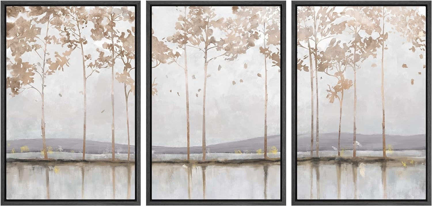 IDEA4WALL 3 Panels Framed Canvas Print Wall Art Set Pastel Mountain ...
