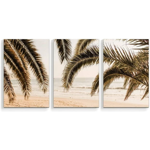 IDEA4WALL 3 Piece Canvas Wall Art Beach Palm Trees Paradise Painting Artwork for Home Prints Framed - 24"x36" x 3 Panels